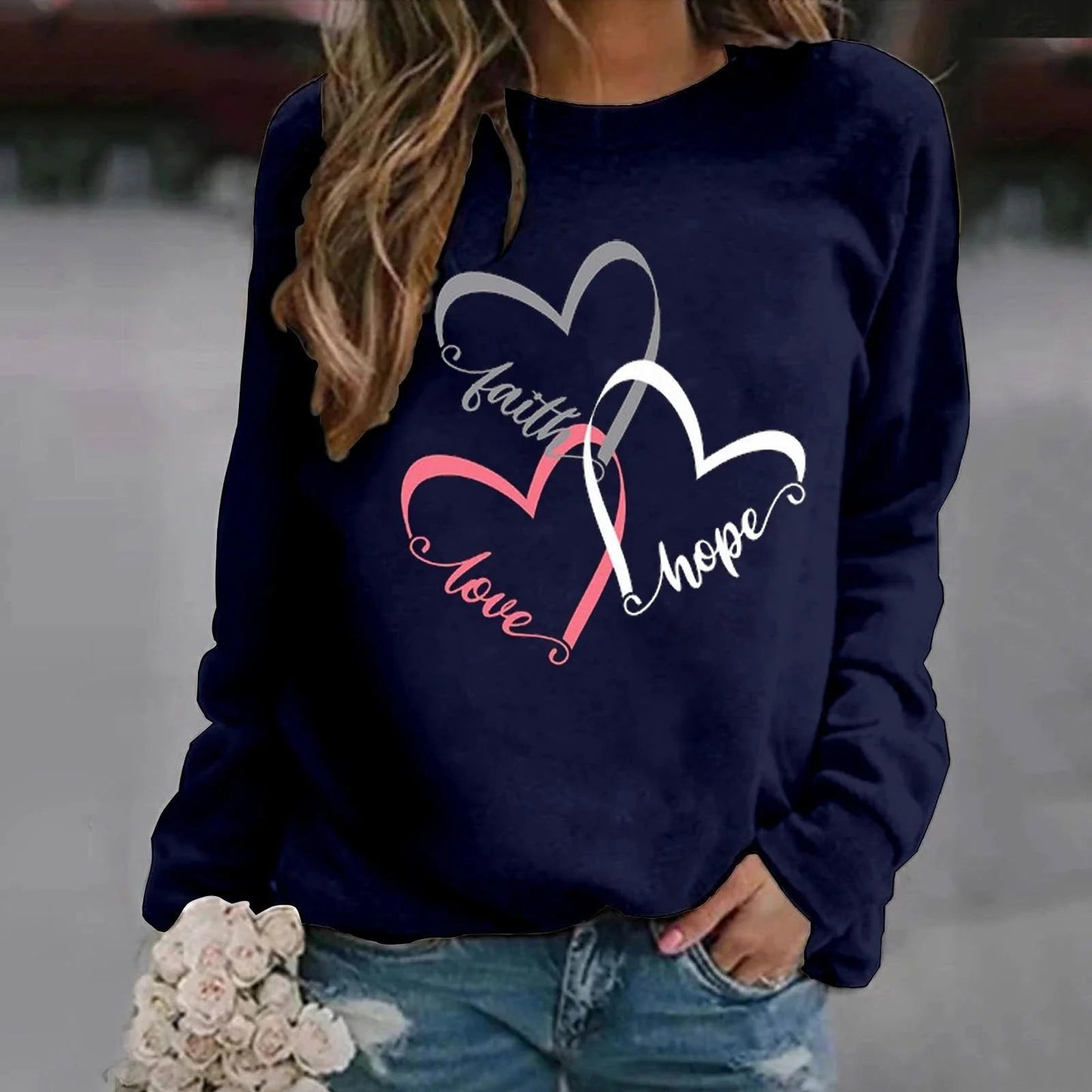 Pull décontracté impression d amour MAEJORKEN