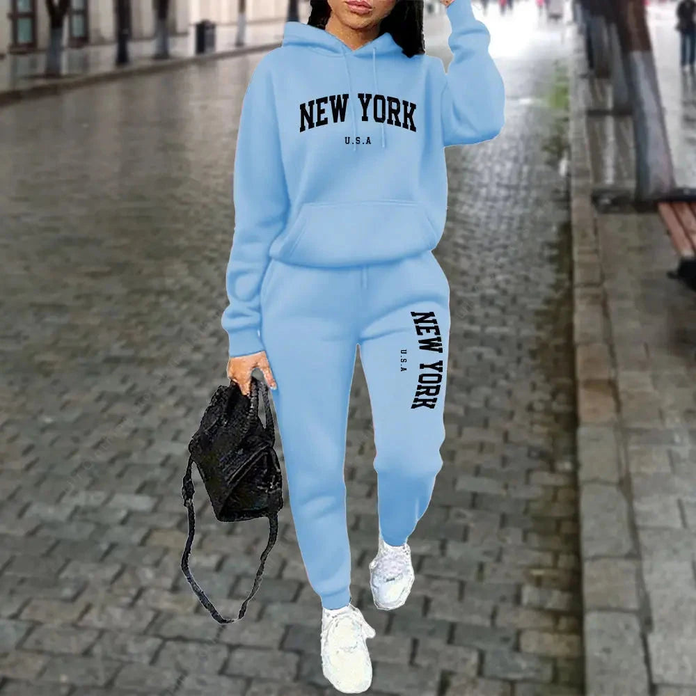 NEW YORK – survêtement à capuche et pantalon pour femme, 2 pièces, costume de sport, Jogging, rue, vêtements de haute qualité, ensembles de pantalons, automne et hiver MAEJORKEN