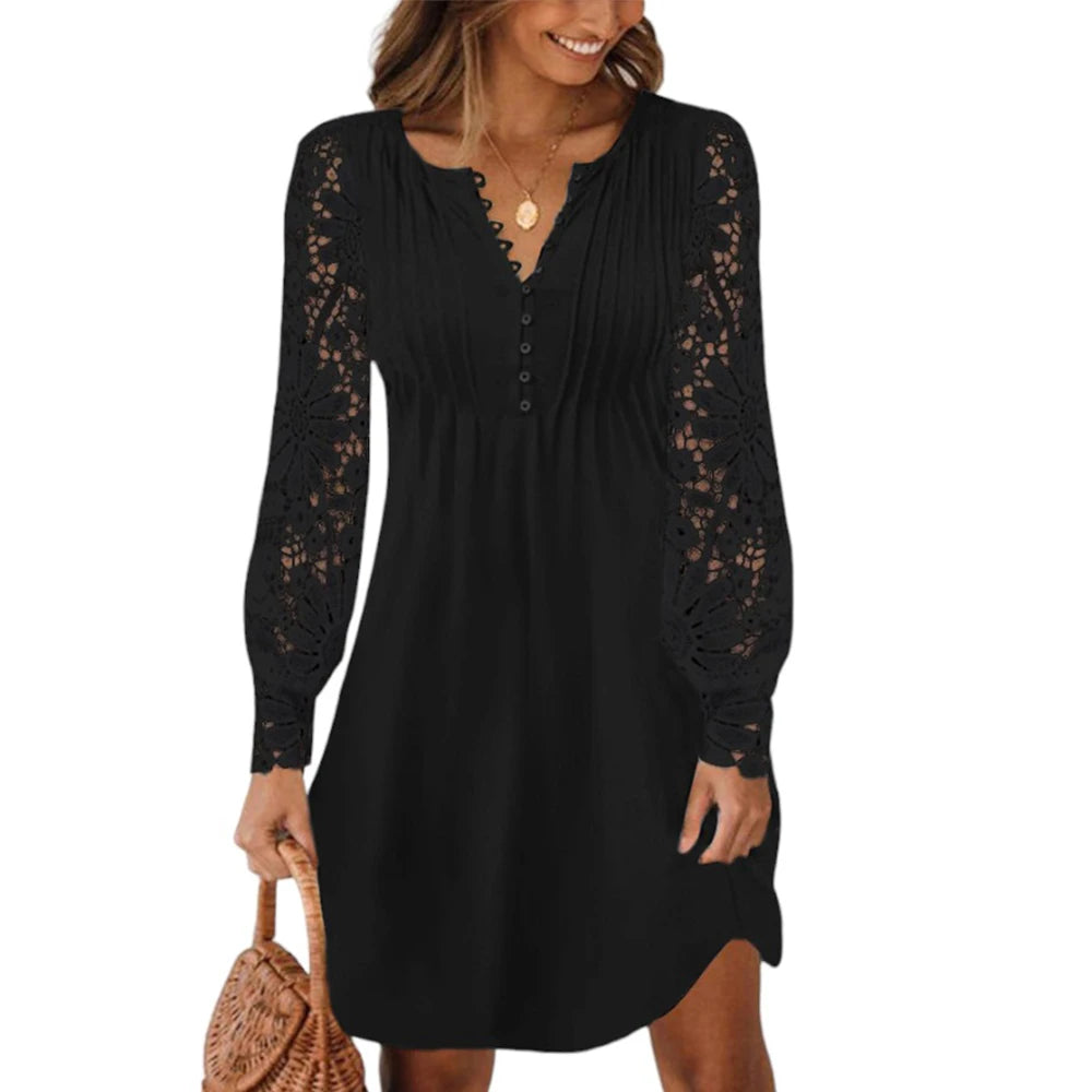 Robe en dentelle ajourée à manches longue MAEJORKEN