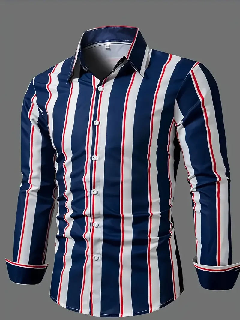 Chemise rayée boutonnée à manches longues du XS au 6XL