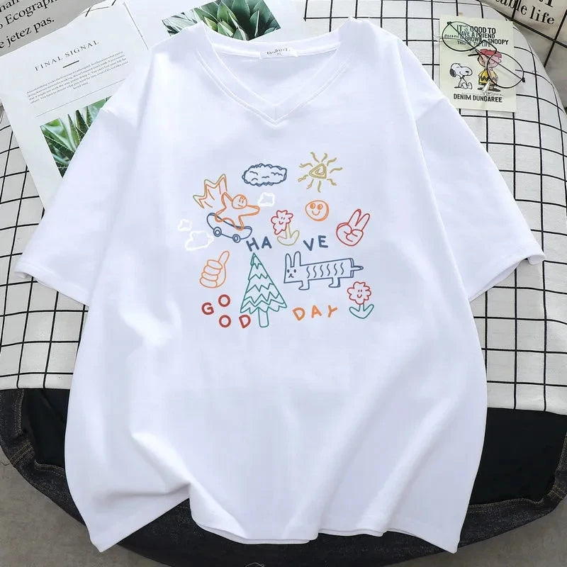 T-shirt à Manches Courtes et Col en V