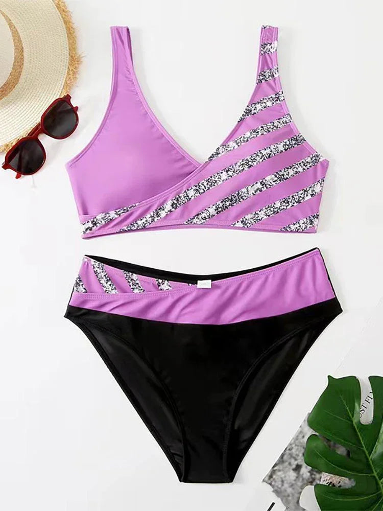 Maillot de bain blanc deux pièces micro rayé MAEJORKEN