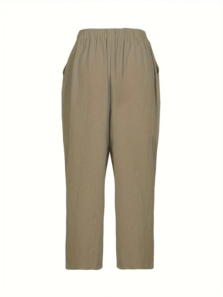 Pantalon en coton et lin pour femmes avec poches MAEJORKEN