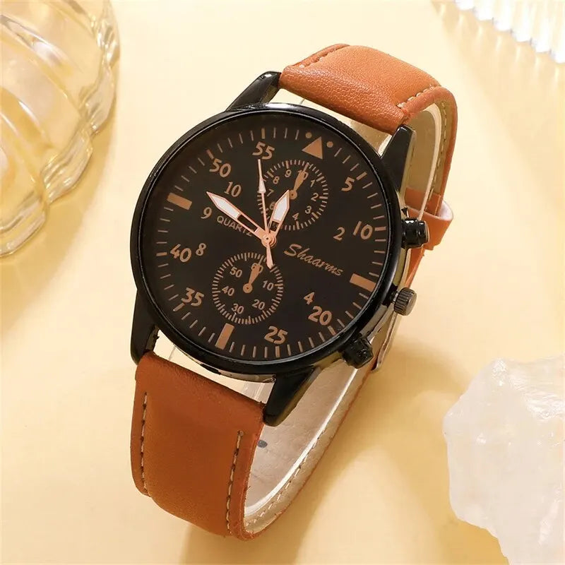 Nouveau Hommes Montre De Luxe Bracelet Ensemble Mode D'affaires Brun En Cuir Quartz ( boite non inclus ) MAEJORKEN
