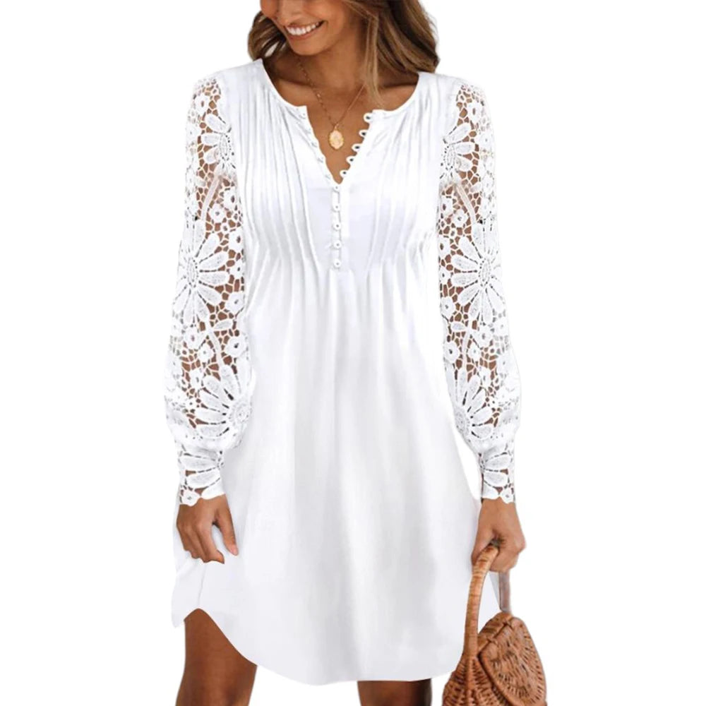 Robe en dentelle ajourée à manches longue MAEJORKEN