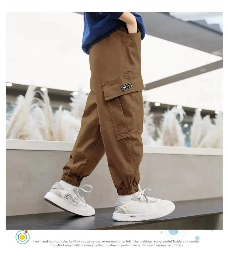 Pantalons Cargo pour garçons, Streetwear de printemps, pantalons de survêtement pour adolescents, taille élastique, pantalons longs pour enfants de 10 à 12 ans MAEJORKEN