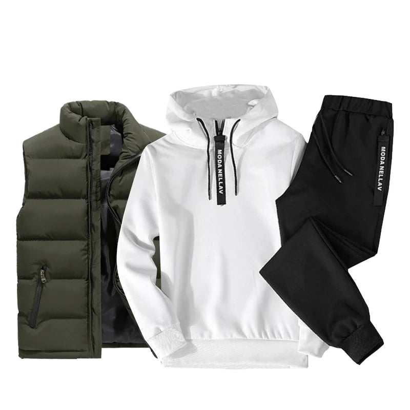 Ensemble 3pièces survêtement sweat à capuche , gilet imperméable et pantalon du M au 3XL