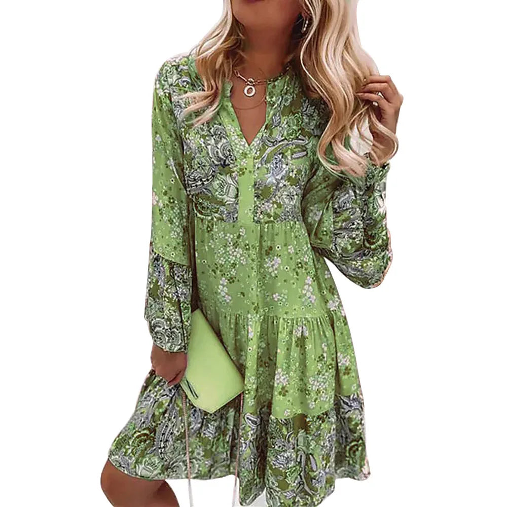Robes imprimé fleuri col en V du XS au 3XL MAEJORKEN