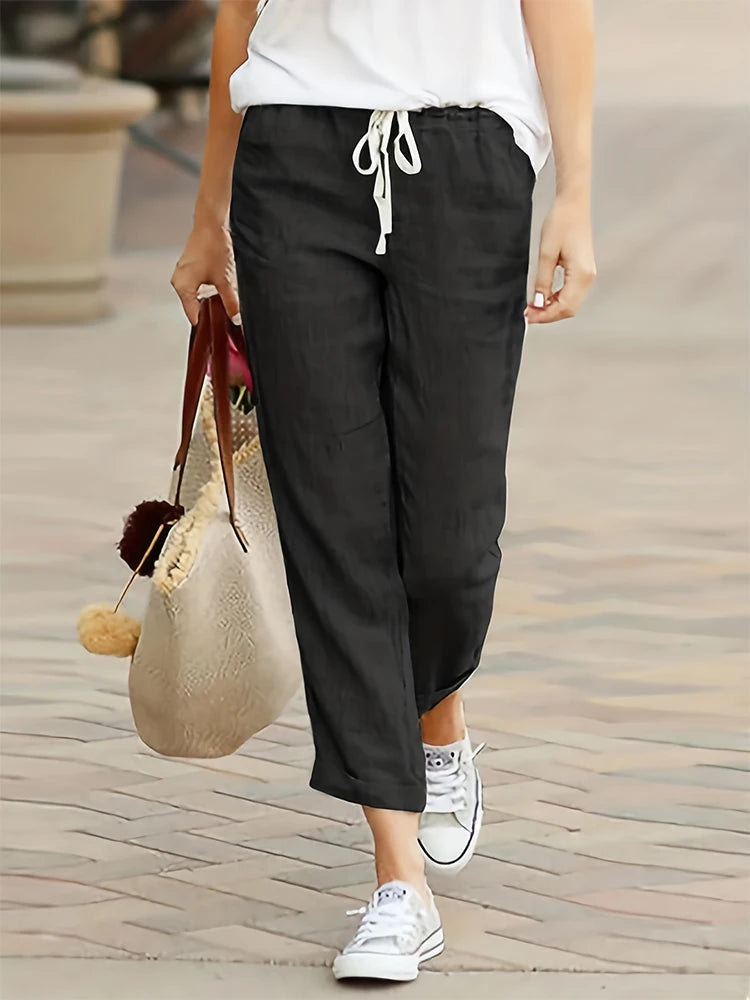 Pantalon en coton et lin pour femmes avec poches MAEJORKEN