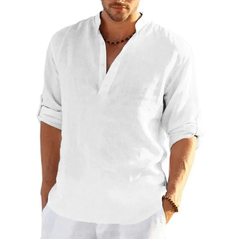 Chemise à manches longues en lin du M au 4XL MAEJORKEN