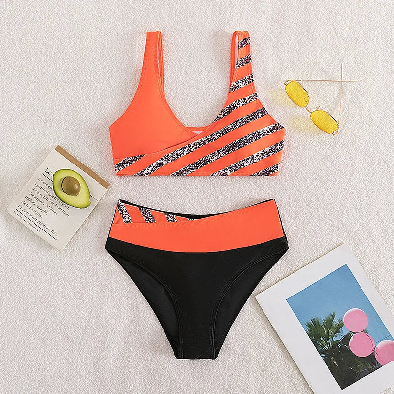 Maillot de bain blanc deux pièces micro rayé MAEJORKEN