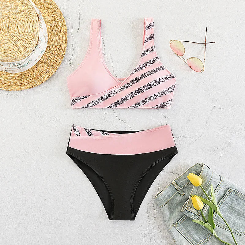 Maillot de bain blanc deux pièces micro rayé MAEJORKEN