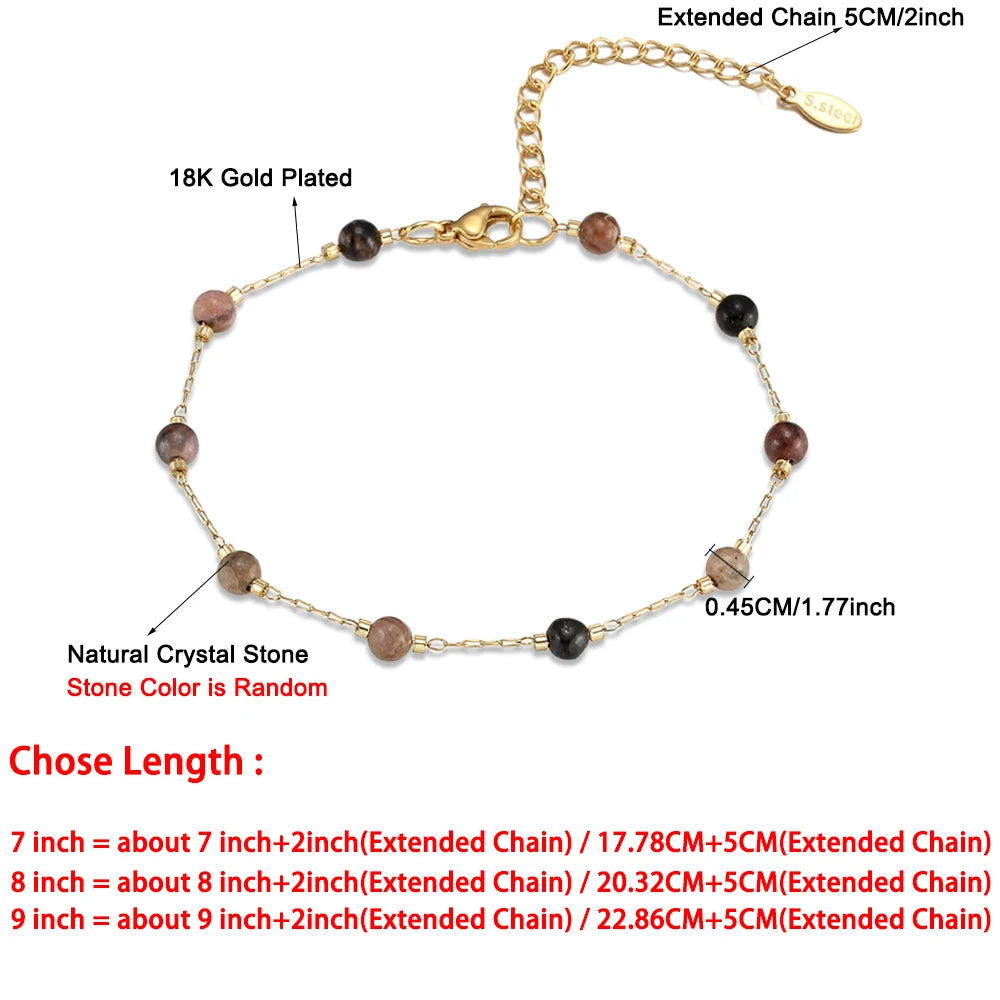 Pierre naturelle acier inoxydable cristaux perle chaîne Bracelets pour femme couleur or dames cheville Bracelet bijoux 7-9 pouces MAEJORKEN
