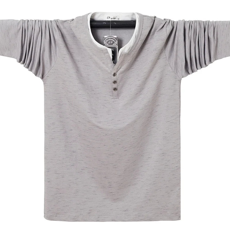 T-shirt à manches longues en coton à col en V grande taille M-6XL