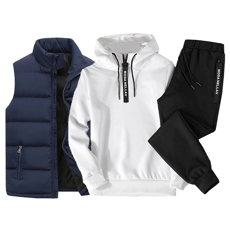 Ensemble 3pièces survêtement sweat à capuche , gilet imperméable et pantalon du M au 3XL