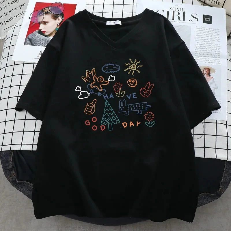 T-shirt à Manches Courtes et Col en V