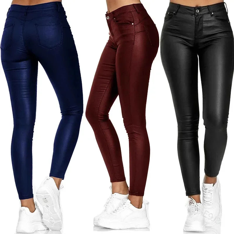 Pantalons en cuir PU noir Sexy Stretch moulante MAEJORKEN