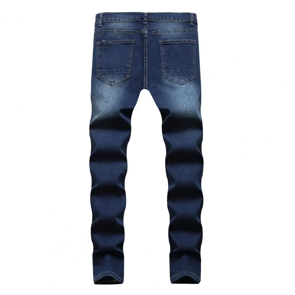 Jeans coupe ajustée déchiré plissé genou du M au 3XL