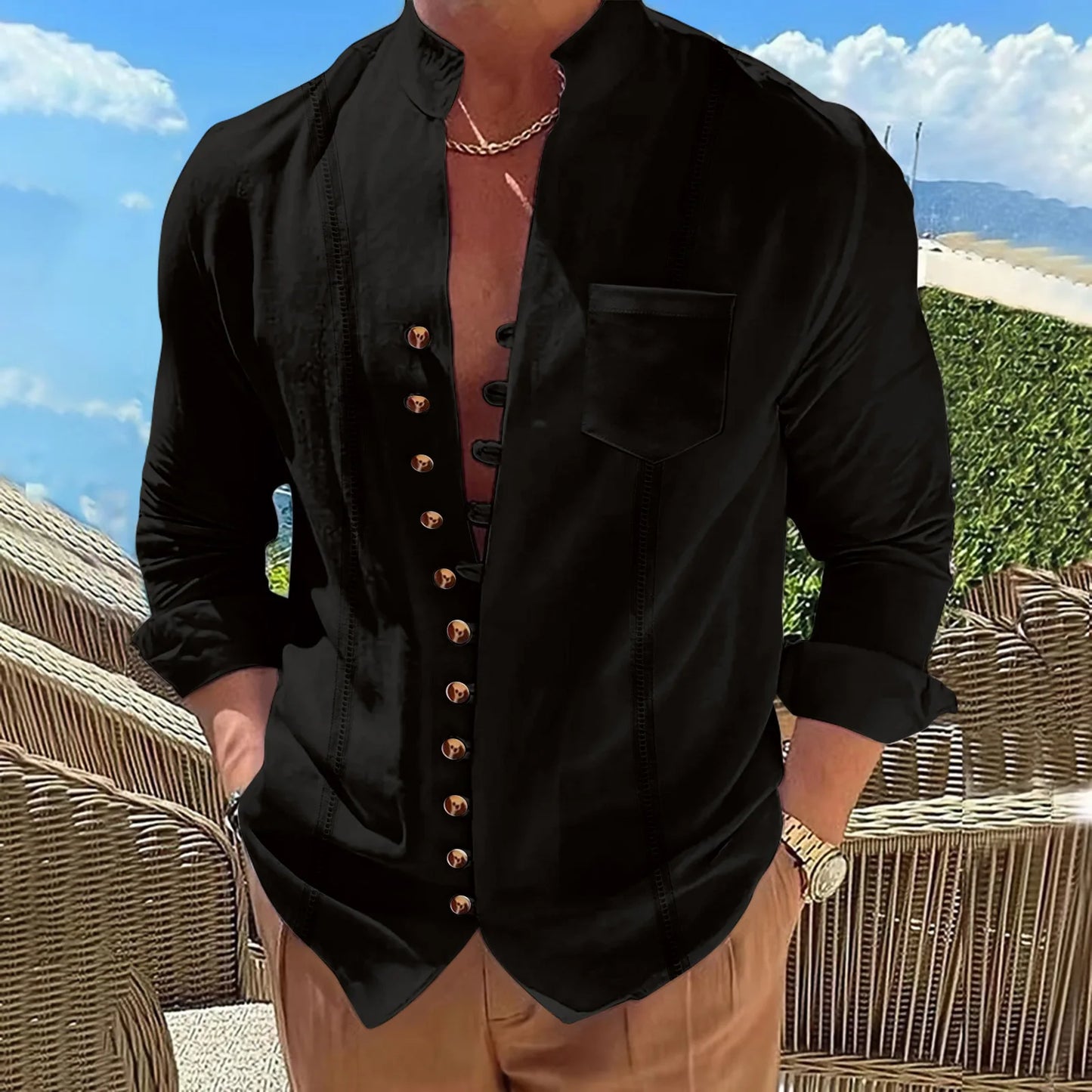 Chemise à manches longues en coton et lin du S au 3XL