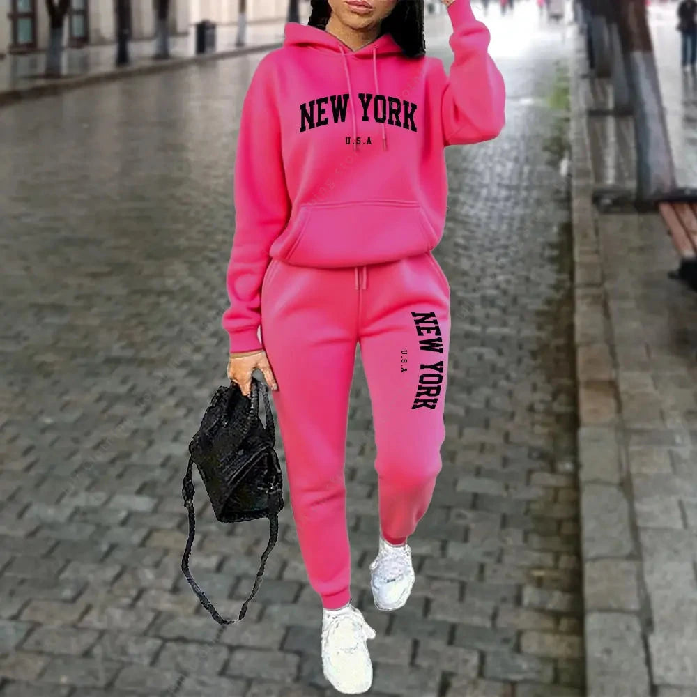 NEW YORK – survêtement à capuche et pantalon pour femme, 2 pièces, costume de sport, Jogging, rue, vêtements de haute qualité, ensembles de pantalons, automne et hiver MAEJORKEN