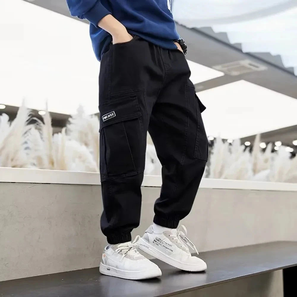 Pantalons Cargo pour garçons, Streetwear de printemps, pantalons de survêtement pour adolescents, taille élastique, pantalons longs pour enfants de 10 à 12 ans MAEJORKEN