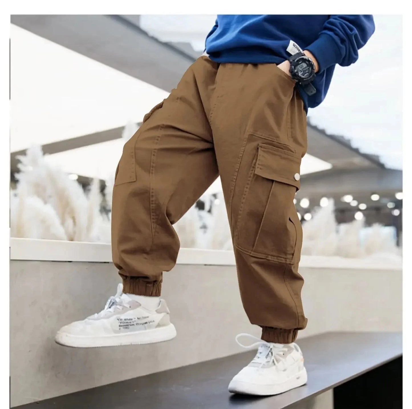 Pantalons Cargo pour garçons, Streetwear de printemps, pantalons de survêtement pour adolescents, taille élastique, pantalons longs pour enfants de 10 à 12 ans MAEJORKEN