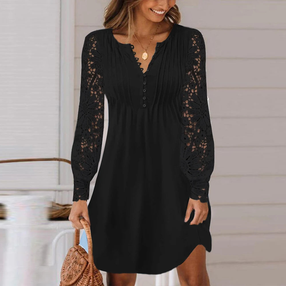Robe en dentelle ajourée à manches longue MAEJORKEN