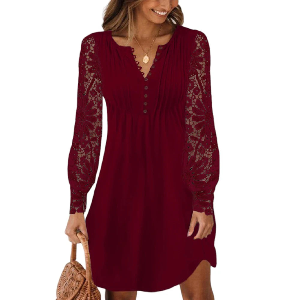 Robe en dentelle ajourée à manches longue MAEJORKEN