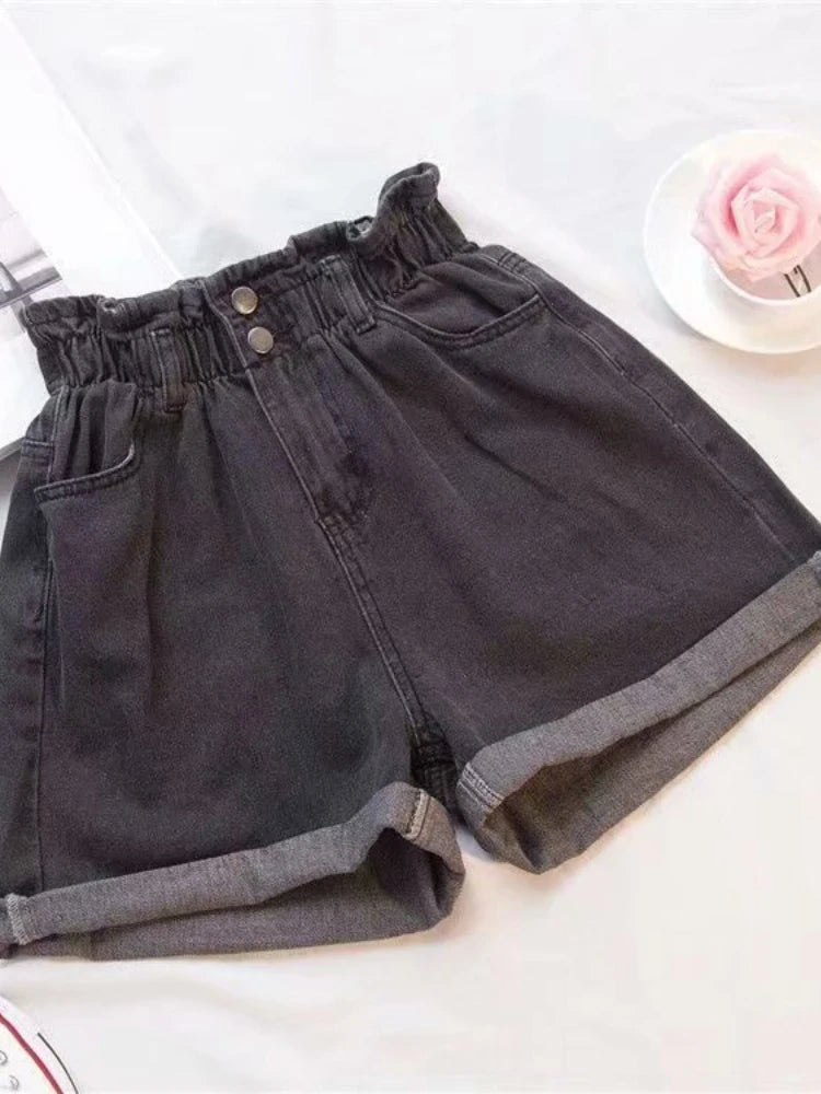 Short en denim en coton bleu taille élastique MAEJORKEN