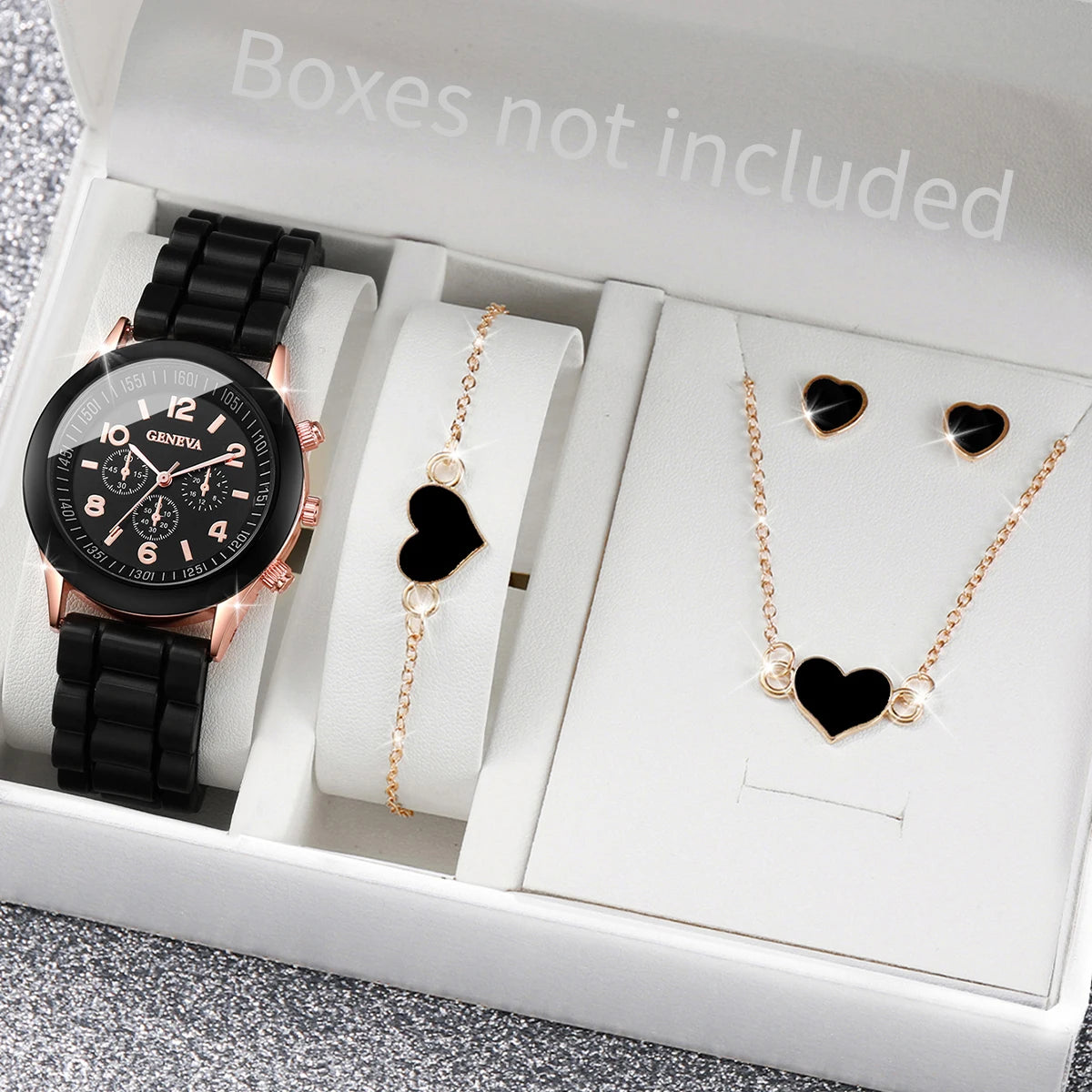 Ensemble de montres à quartz avec bracelet en silicone pour femme, horloge à la mode, cadeau pour fille, sans boîte, 5 pièces, 6 pièces MAEJORKEN