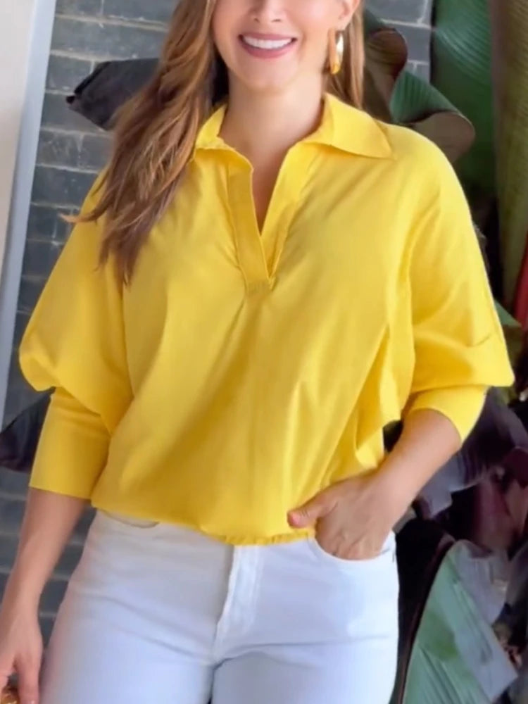 Chemisier jaune en coton hauts amples du S au 2XL