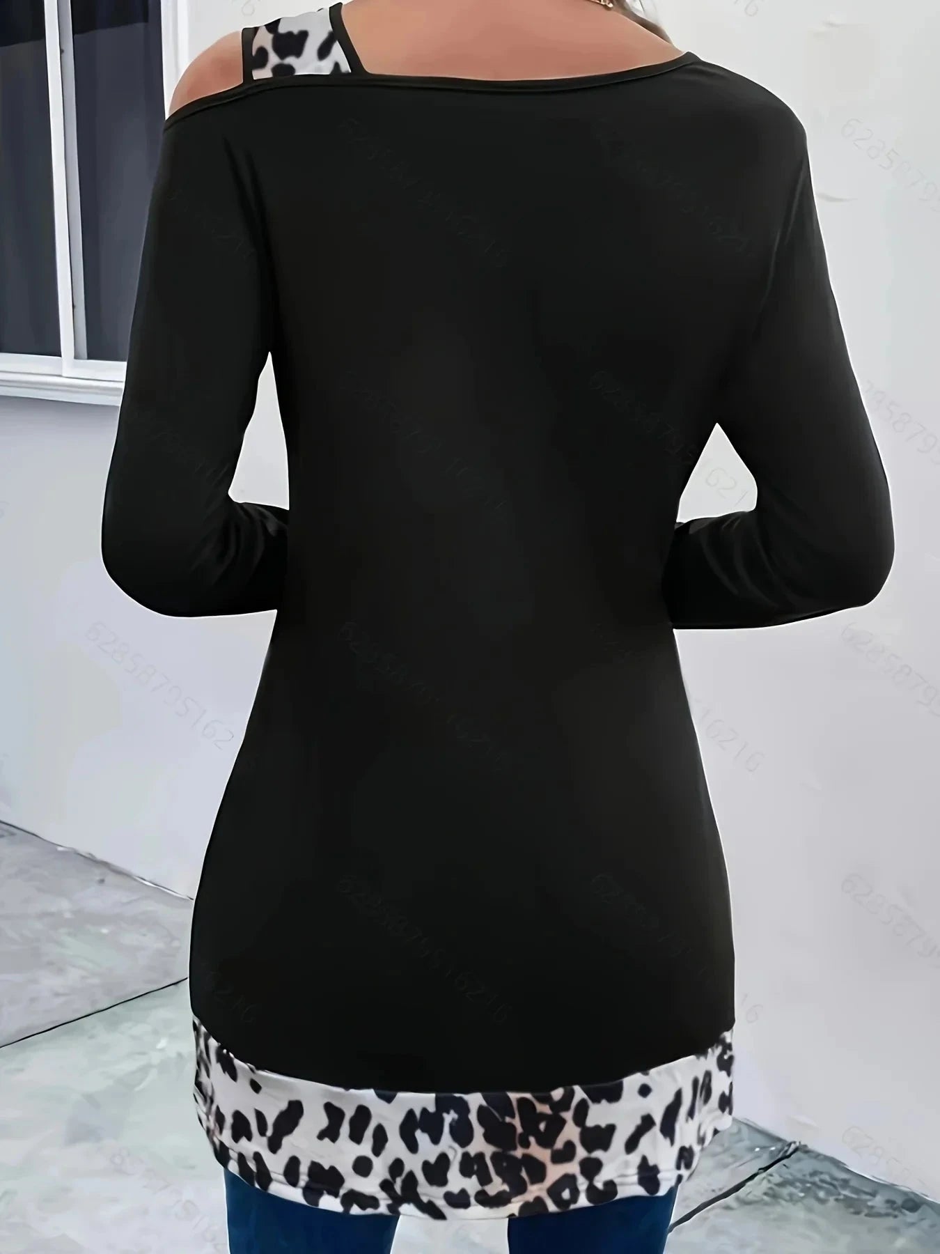 T-shirt long à épaules dénudées couleur bloquée à manches longues grande taille du XL au 5XL MAEJORKEN