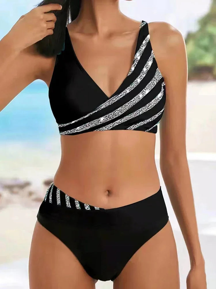 Maillot de bain blanc deux pièces micro rayé MAEJORKEN