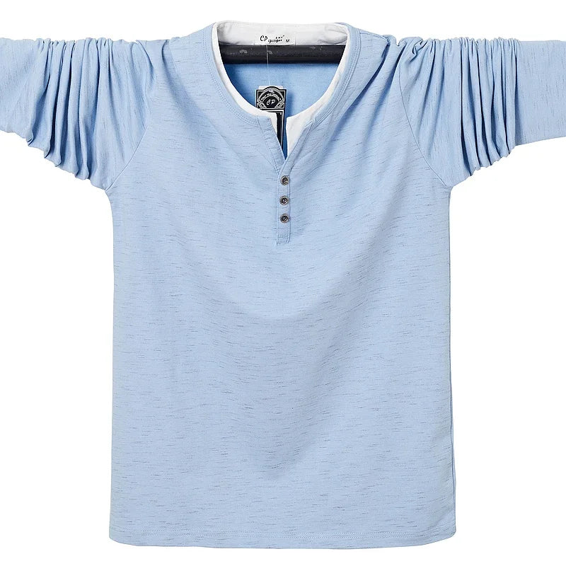 T-shirt à manches longues en coton à col en V grande taille M-6XL