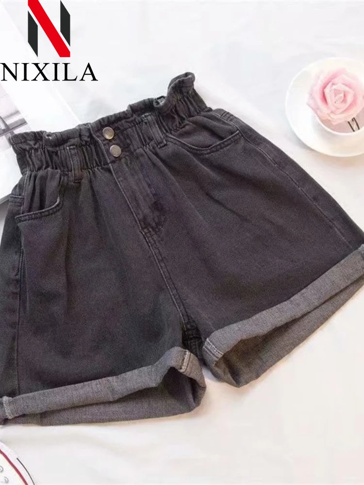 Short en denim en coton bleu taille élastique MAEJORKEN