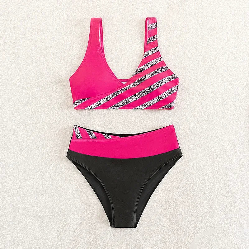 Maillot de bain blanc deux pièces micro rayé MAEJORKEN