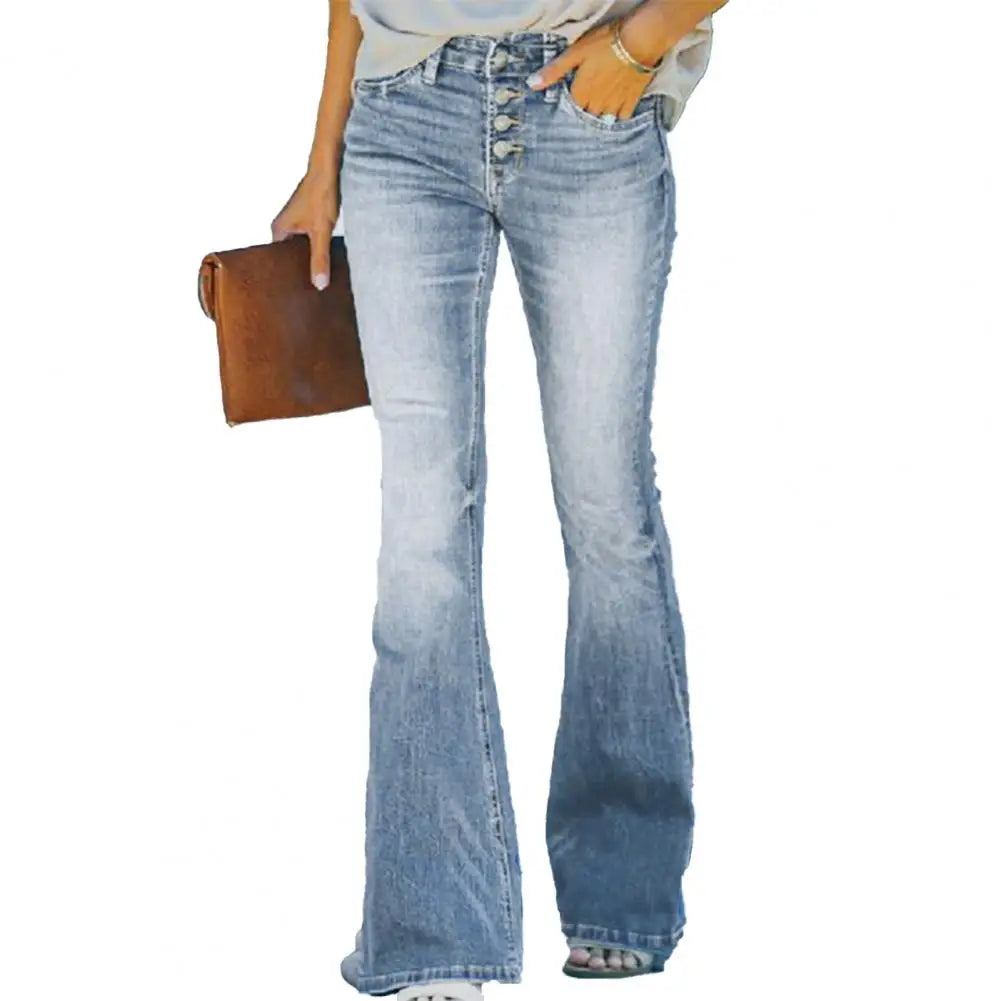 Jean en Denim taille haute, ourlet évasé, coupe cintrée