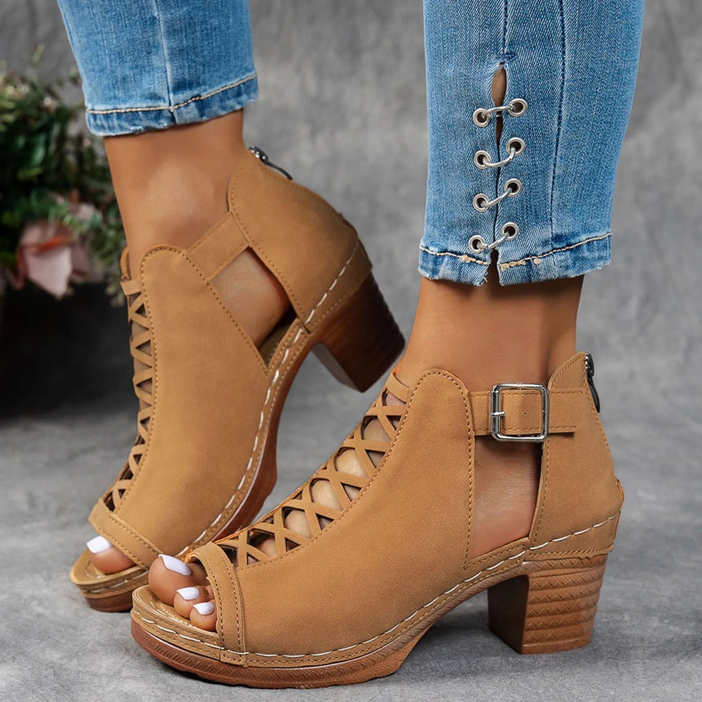 Sandales d'été élégantes pour femmes, talons épais compensés, talons hauts épais, bout ouvert, croix creuse, chaussures polyvalentes de mariage MAEJORKEN
