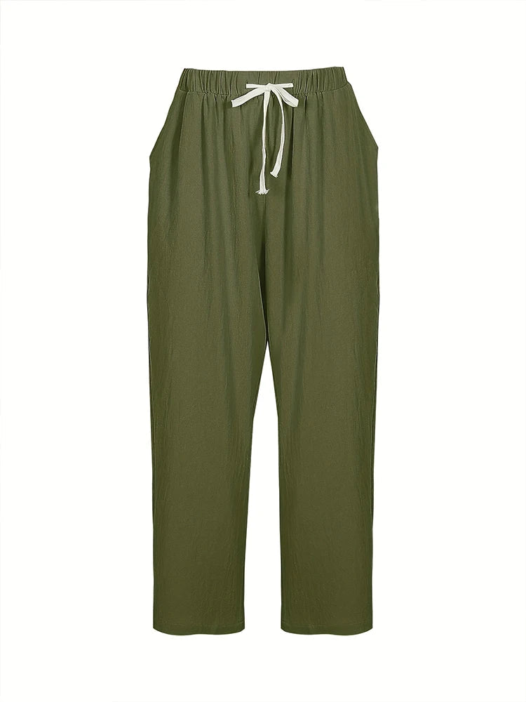 Pantalon en coton et lin pour femmes avec poches MAEJORKEN
