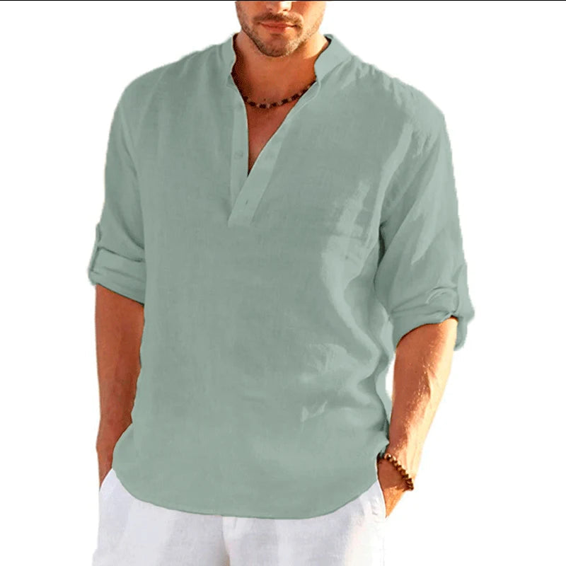 Chemise à manches longues en lin du M au 4XL MAEJORKEN