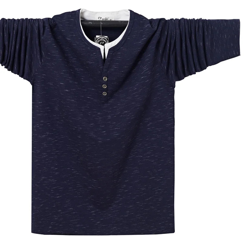 T-shirt à manches longues en coton à col en V grande taille M-6XL