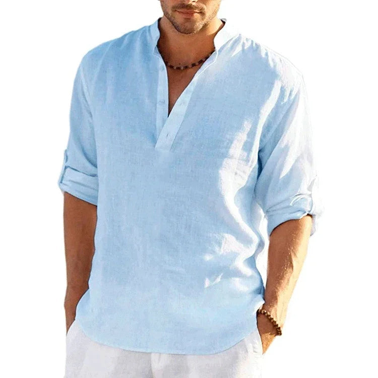 Chemise à manches longues en lin du M au 4XL MAEJORKEN
