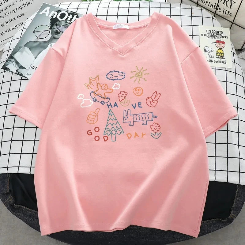 T-shirt à Manches Courtes et Col en V