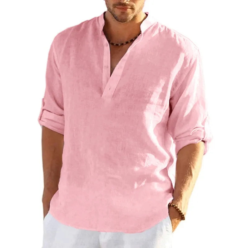 Chemise à manches longues en lin du M au 4XL MAEJORKEN