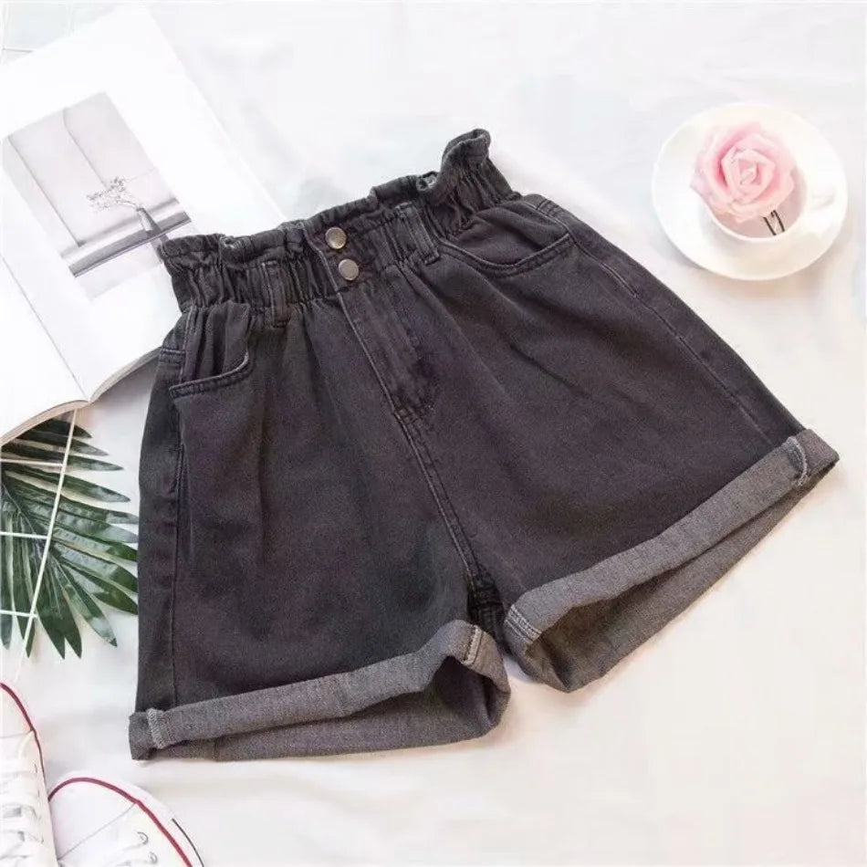 Short en denim en coton bleu taille élastique MAEJORKEN
