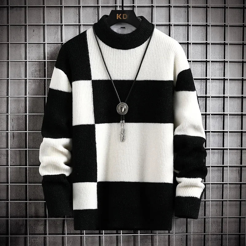 Pull à col rond à carreaux pour hommes MAEJORKEN