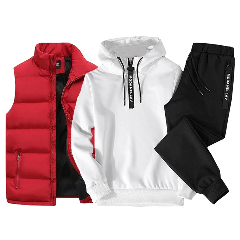 Ensemble 3pièces survêtement sweat à capuche , gilet imperméable et pantalon du M au 3XL