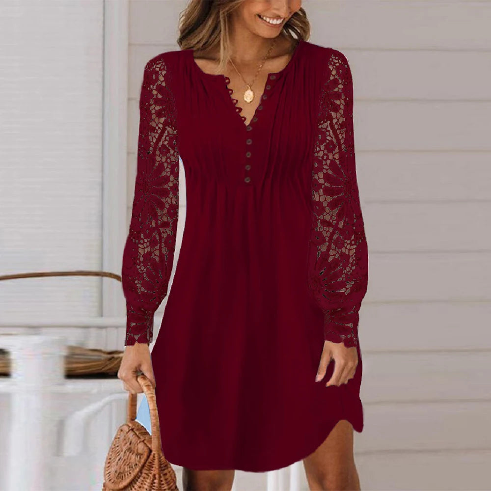 Robe en dentelle ajourée à manches longue MAEJORKEN