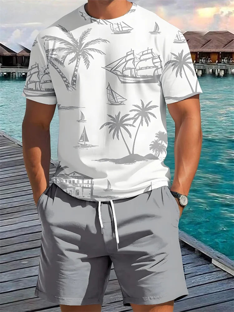 Ensemble deux pièces à manches courtes palmier Shorts à cordon du XS au 6XL MAEJORKEN