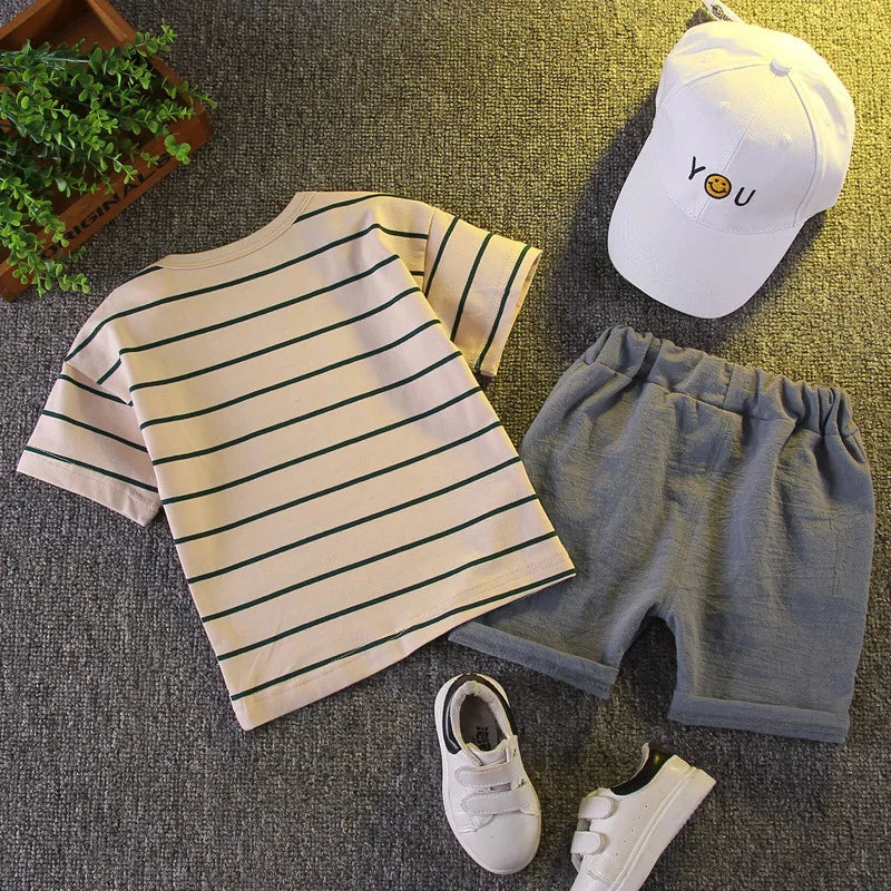 Ensemble deux pièces en coton pour garçons t-shirt à manches courtes + Short du 18 mois au 7 ans